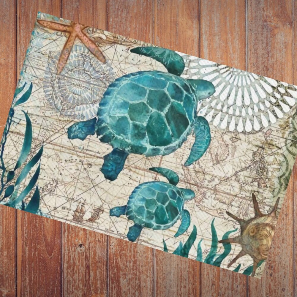 Beach Placemats 8pc Sea Turtle Table Decor Nautical Coastal Dining Decorations - Picture 8 of 14